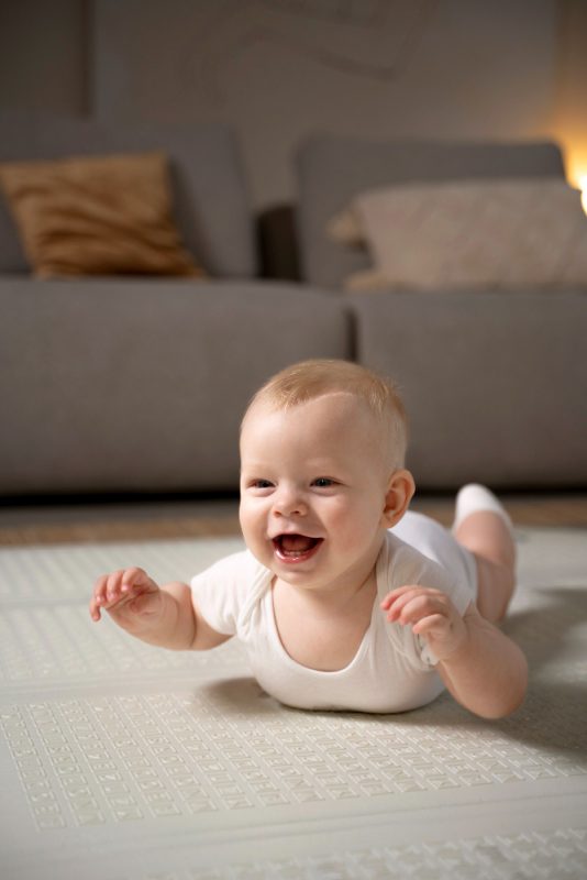 Close Up Baby Crawling Learning Walk