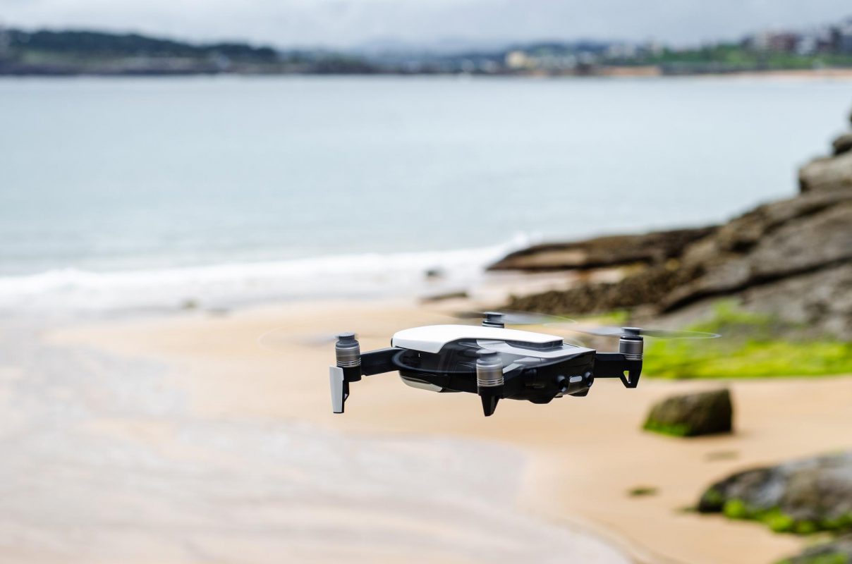 Modern Drone Flying Rocky Seacoast