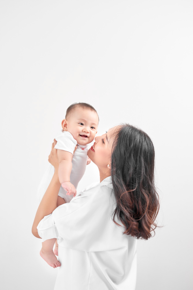 Motherhood Lifestyle Concept Smiling Young Mother With Little Baby Home